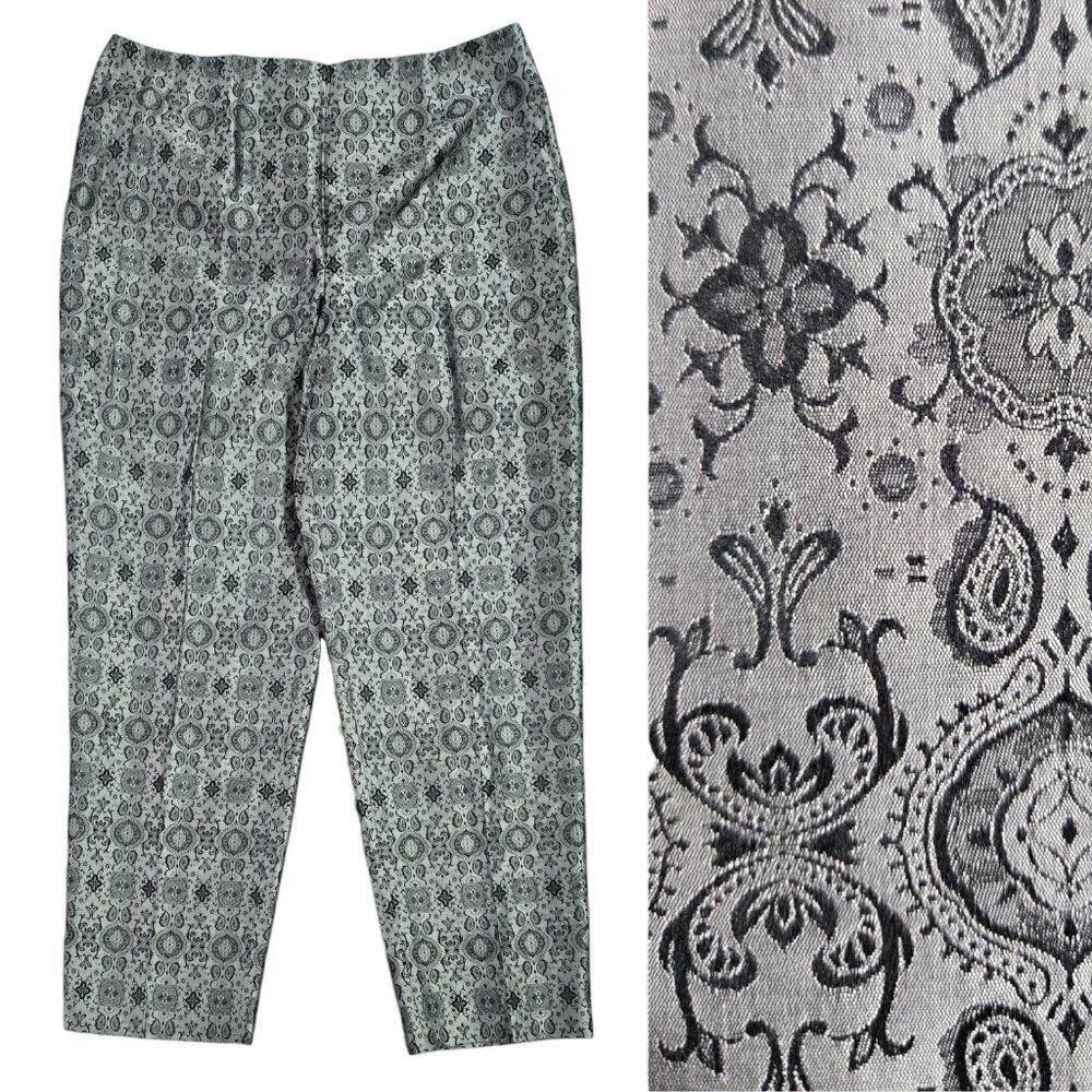 Vintage Ann Taylor NWT Silk Gray Jacquard Patterned Trousers Lined Mod Retro